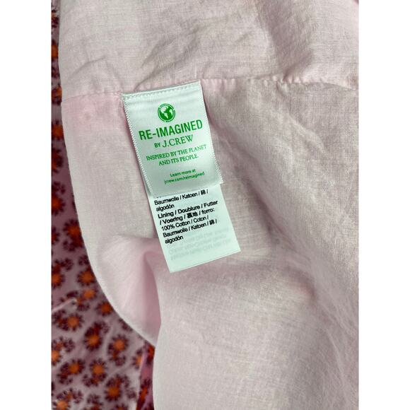 J Crew V Neck Cotton Poplin Mini Dress 14 Peony Paisley Pink Puff Sleeves - Picture 8 of 16